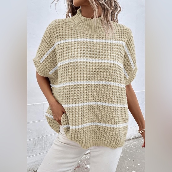 Viottiset Oversized Sweater Vest Womens Medium Apricot Stripe Mock Neck New - Picture 4 of 6